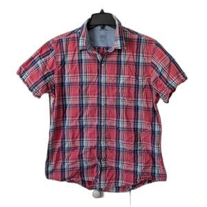 Izod Saltwater Relaxed Classics Short Sleeve Red Plaid Shirt XL Islander Surfer